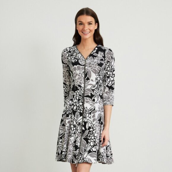 Joseph Ribkoff 3/4 Sleeve Black Grey and Summer White Dress - Picture 10 of 10